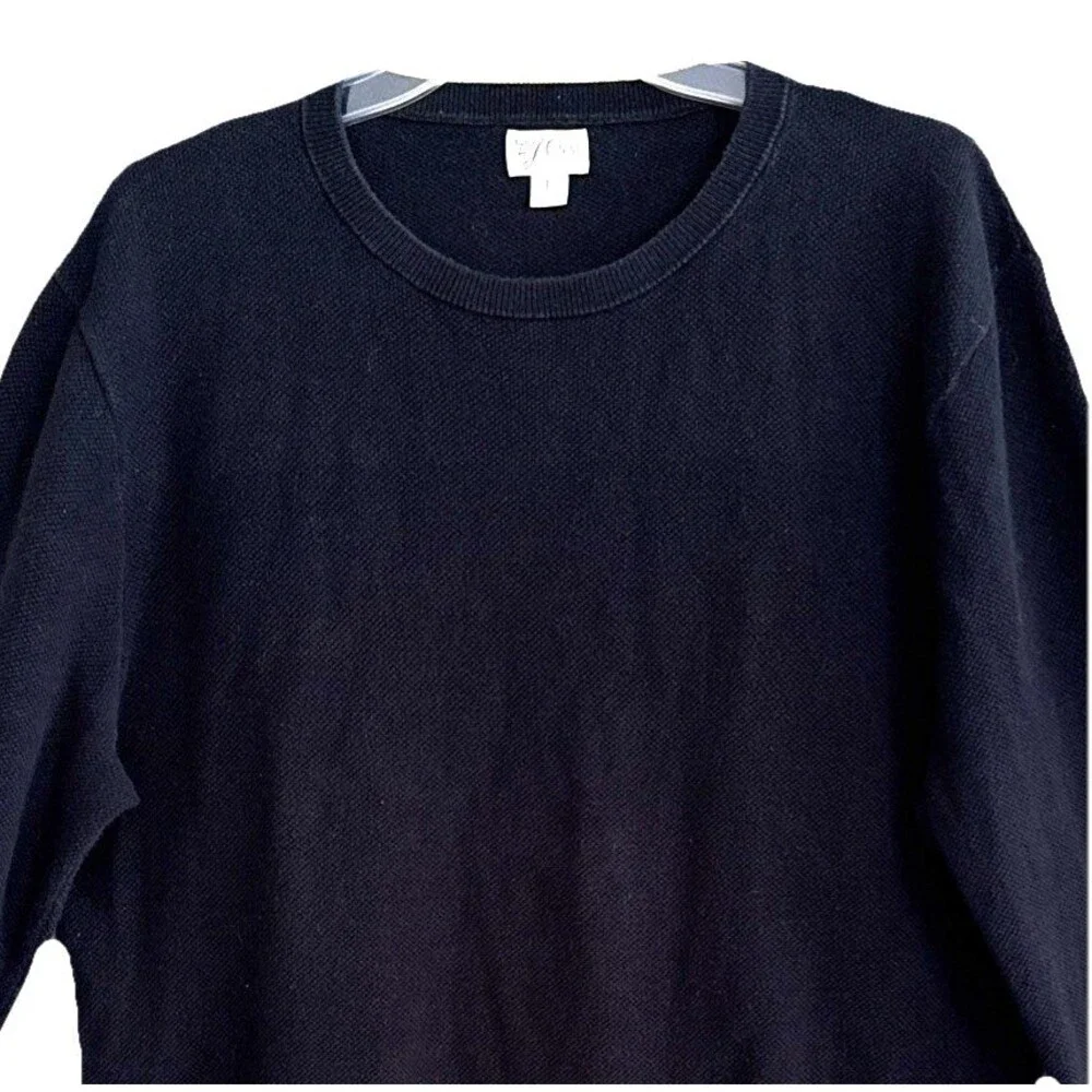 Knit for J Crew Waffle Knit Crew Neck Mens Sz L Black Cotton Textured Pullover